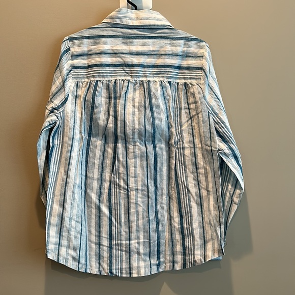 NWT, Chaser, women’s Beachy striped linen button down shirt, collared, LS - Picture 9 of 11